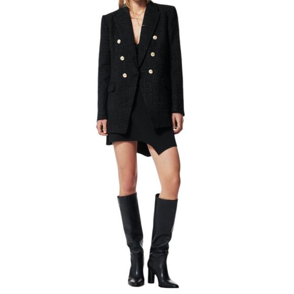 Zara Womens Medium Double Breasted Blazer Black Gold Buttons Textured NWT - Picture 1 of 14